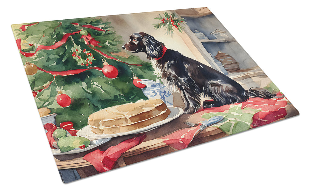 Boykin Spaniel Christmas Cookies Cutting Board Tempered Glass Kitchen Cutting Surface, Heat Resistant Chopping, Non-Slip Feet, Food Prep & Serving