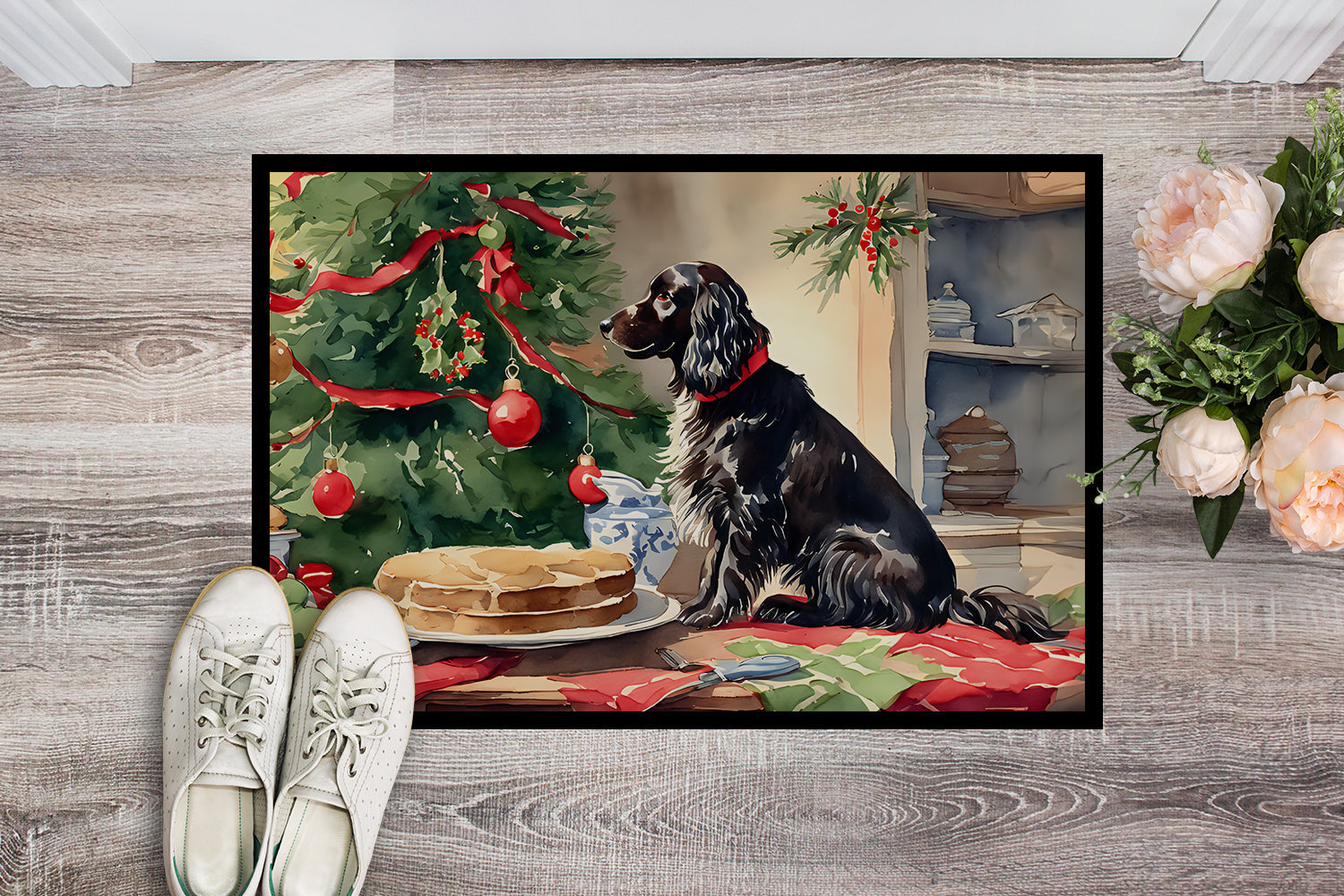 Boykin Spaniel Christmas Cookies Doormat Indoor Outdoor 18H X 27W Front Door Mat Rugs for Entryway, Non Slip Washable