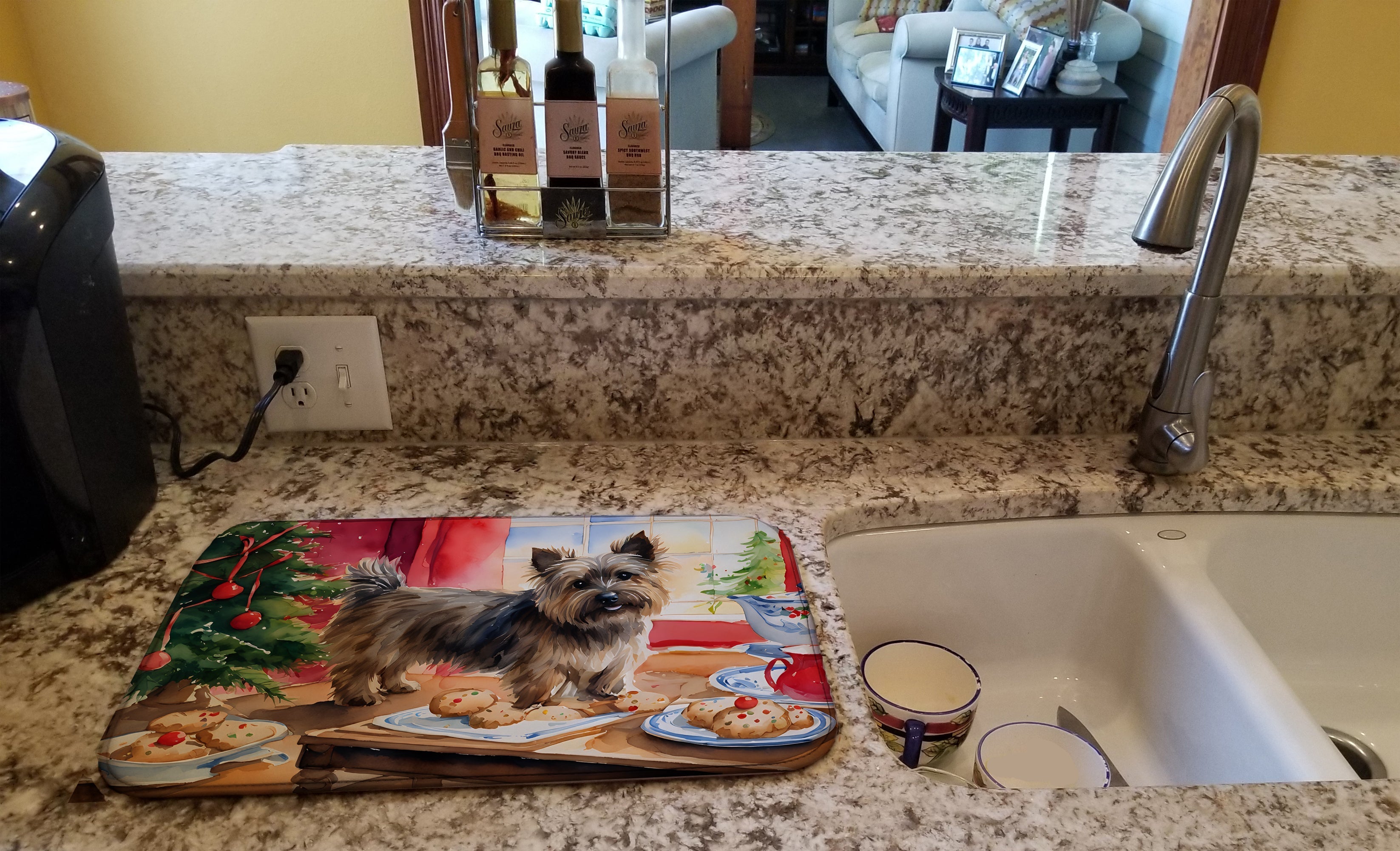 Cairn Terrier Christmas Cookies Dish Drying Mat Absorbent Dish Drying Mat Pad for Kitchen Counter Dish Drainer Mat for Countertop, 14 x 21", Multicolor