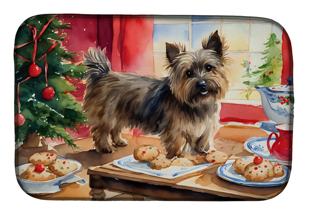 Cairn Terrier Christmas Cookies Dish Drying Mat Absorbent Dish Drying Mat Pad for Kitchen Counter Dish Drainer Mat for Countertop, 14 x 21", Multicolor