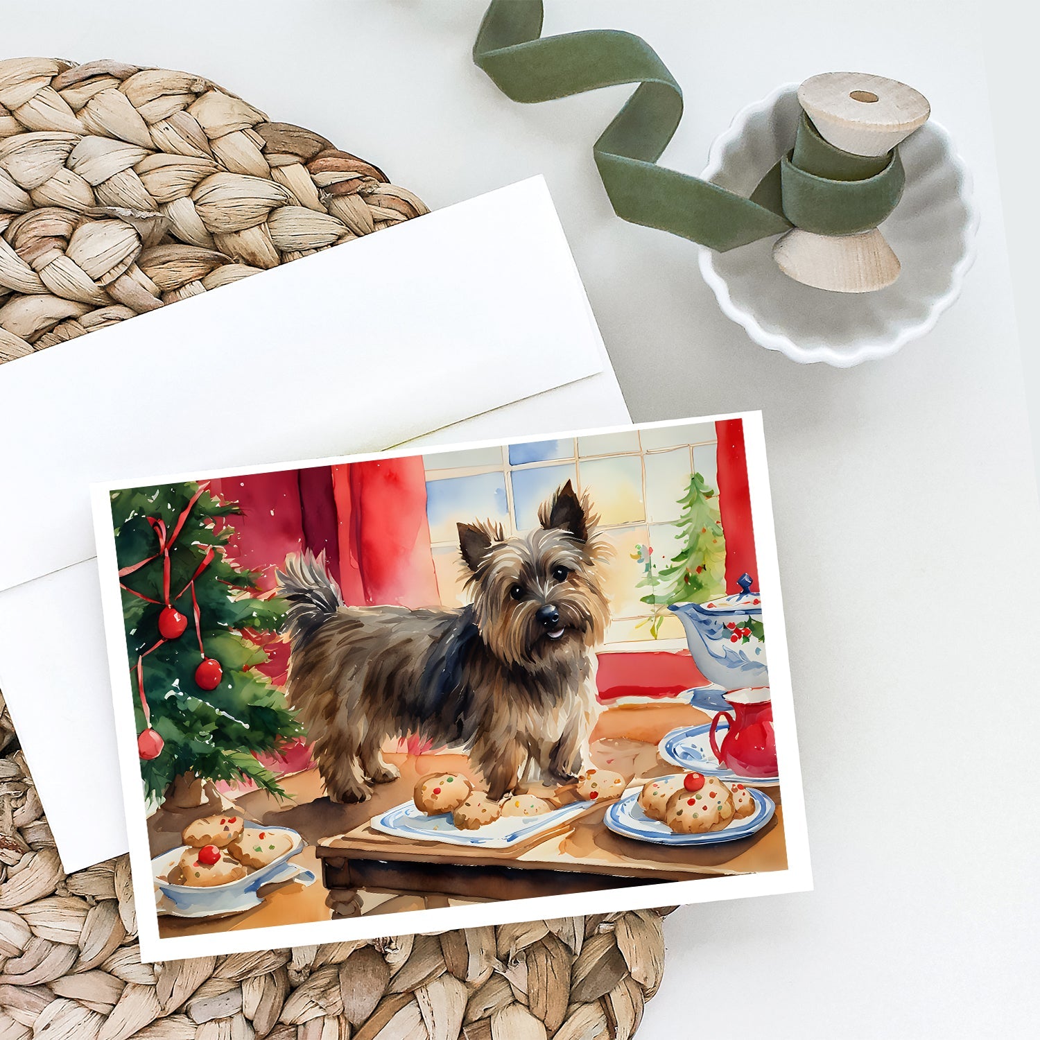Cairn Terrier Christmas Cookies Greeting Cards Pack of 8 Blank Cards with Envelopes Whimsical A7 Size 5x7
