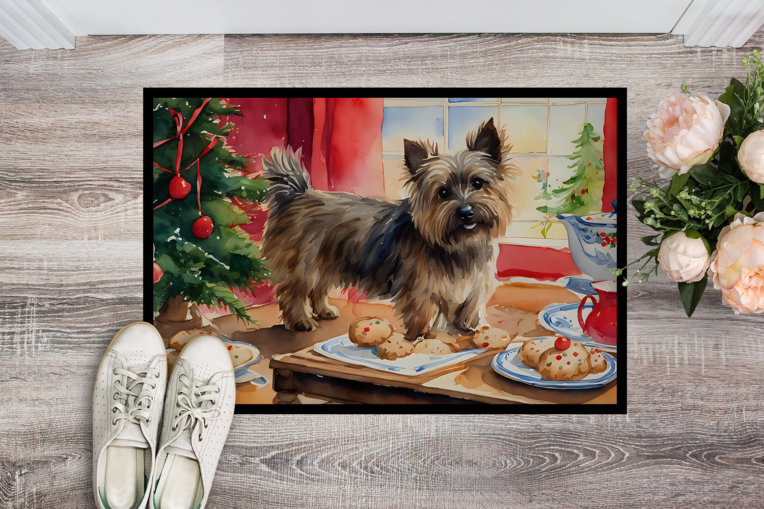 Cairn Terrier Christmas Cookies Doormat Indoor Outdoor 24H X 36W Front Door Mat Rugs for Entryway, Non Slip Washable Low Pile,