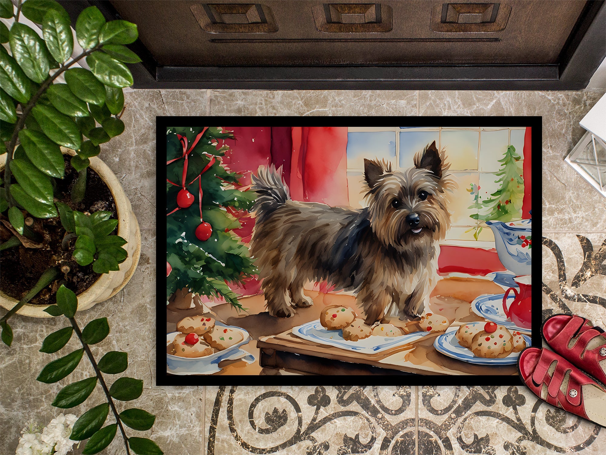 Cairn Terrier Christmas Cookies Doormat Indoor Outdoor 18H X 27W Front Door Mat Rugs for Entryway, Non Slip Washable