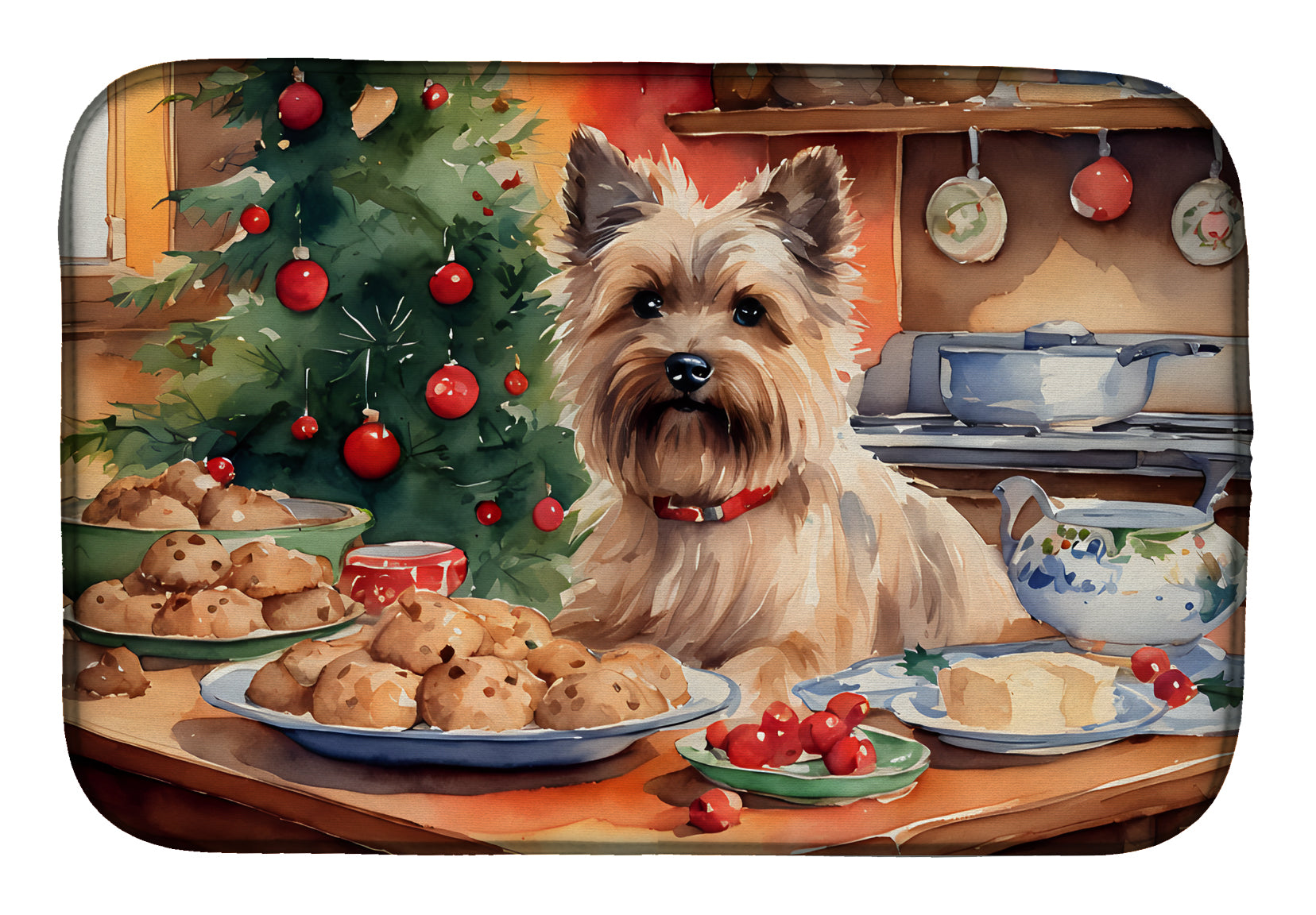 Cairn Terrier Christmas Cookies Dish Drying Mat Absorbent Dish Drying Mat Pad for Kitchen Counter Dish Drainer Mat for Countertop, 14 x 21", Multicolor