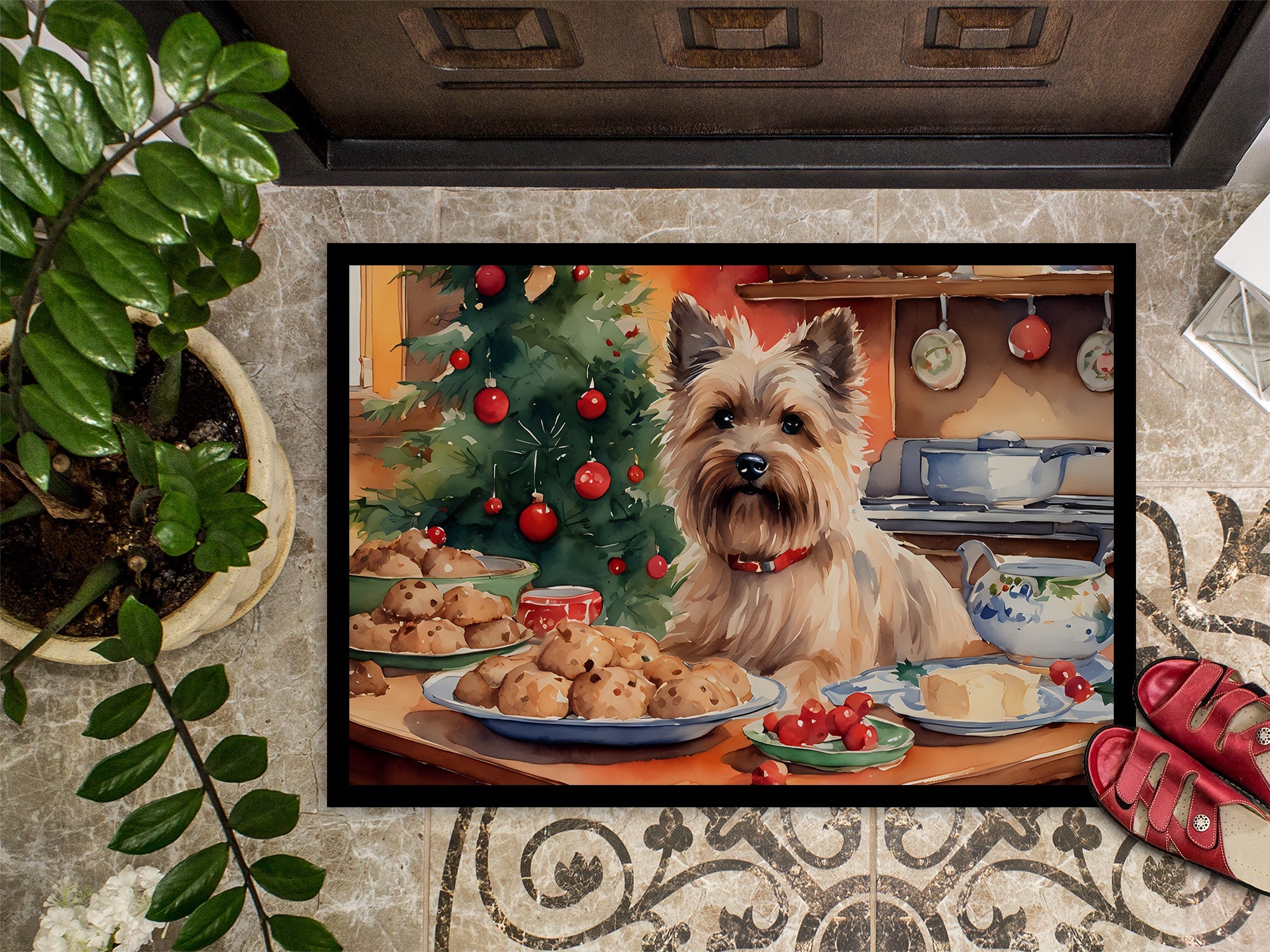 Cairn Terrier Christmas Cookies Doormat Indoor Outdoor 24H X 36W Front Door Mat Rugs for Entryway, Non Slip Washable Low Pile,