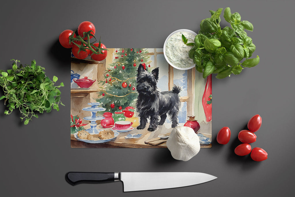 Cairn Terrier Christmas Cookies Cutting Board Tempered Glass Kitchen Cutting Surface, Heat Resistant Chopping, Non-Slip Feet, Food Prep & Serving