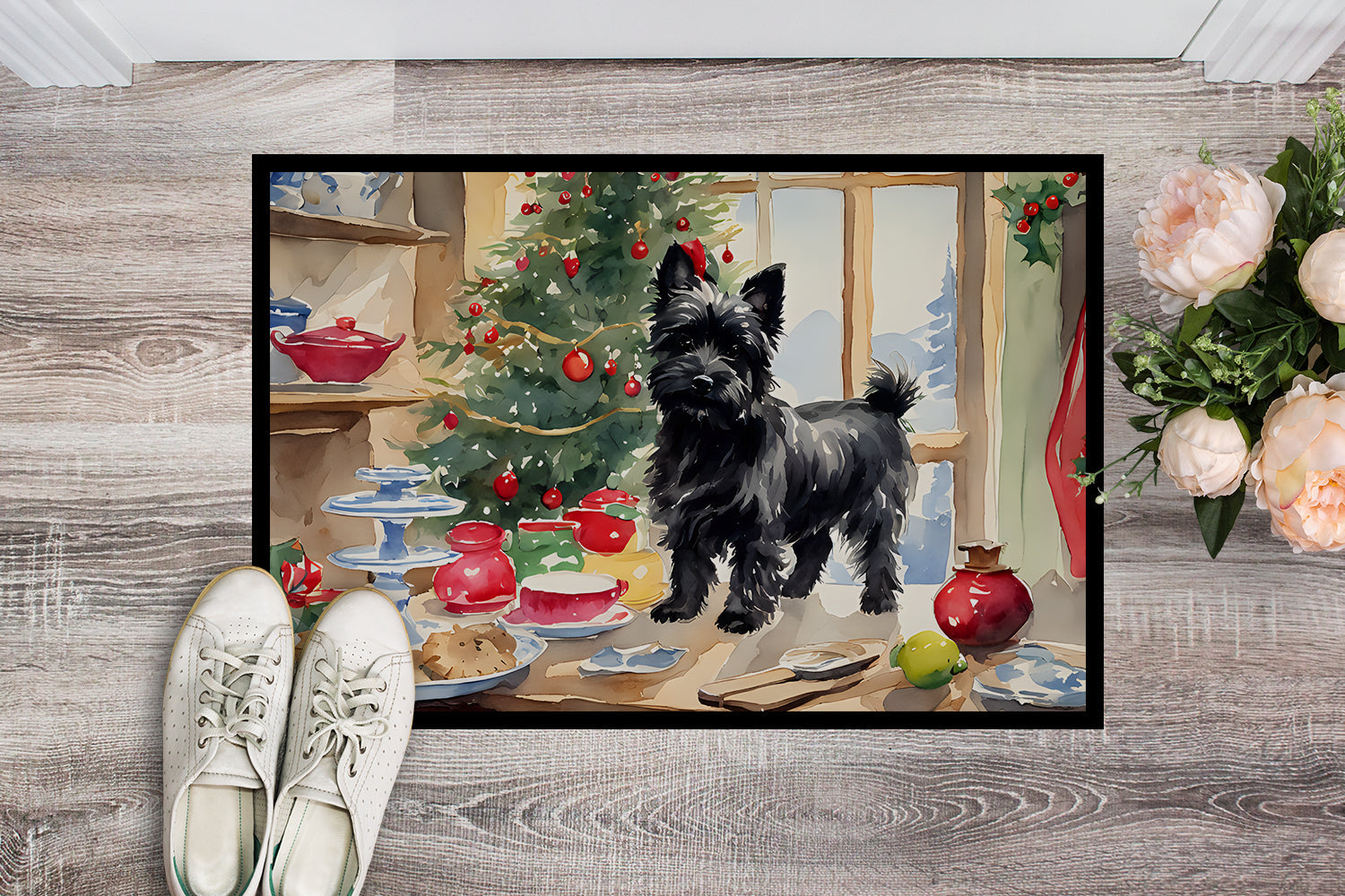Cairn Terrier Christmas Cookies Doormat Indoor Outdoor 18H X 27W Front Door Mat Rugs for Entryway, Non Slip Washable