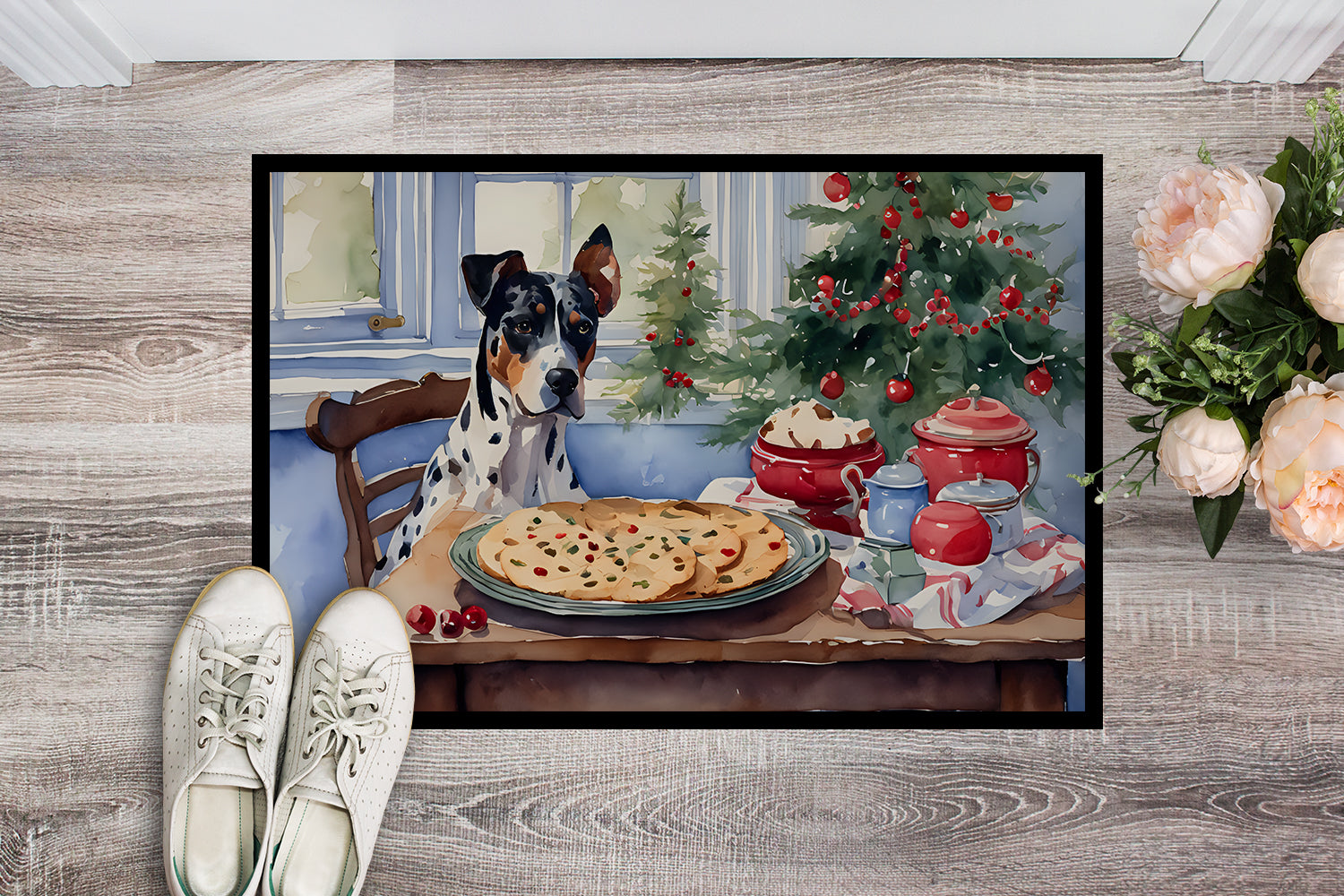 Catahoula Christmas Cookies Doormat Indoor Outdoor 18H X 27W Front Door Mat Rugs for Entryway, Non Slip Washable