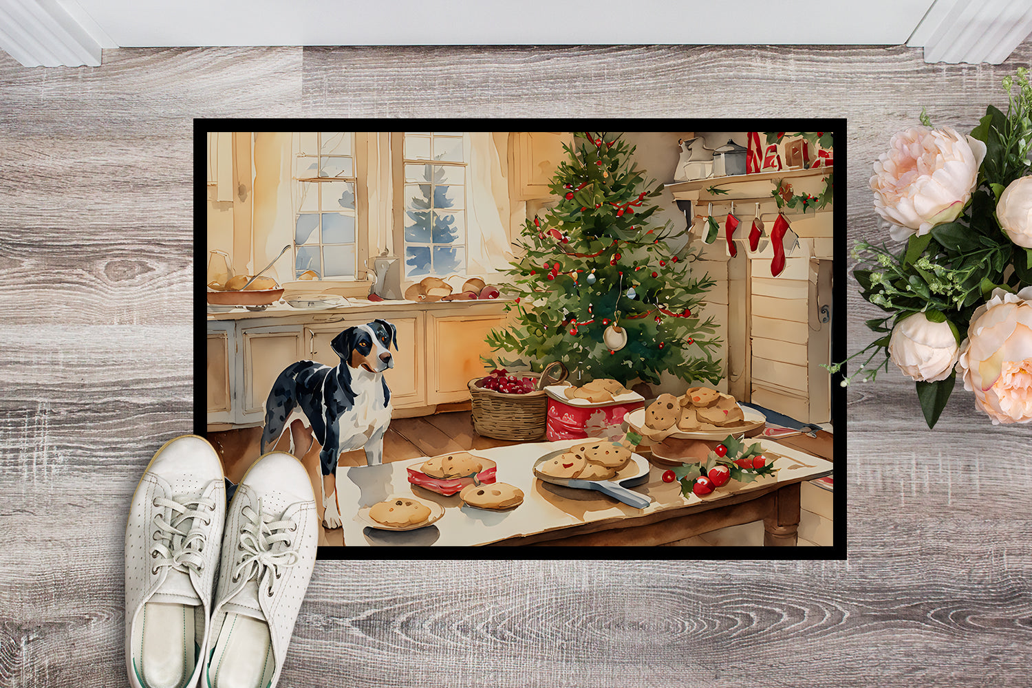 Catahoula Christmas Cookies Doormat Indoor Outdoor 24H X 36W Front Door Mat Rugs for Entryway, Non Slip Washable Low Pile,