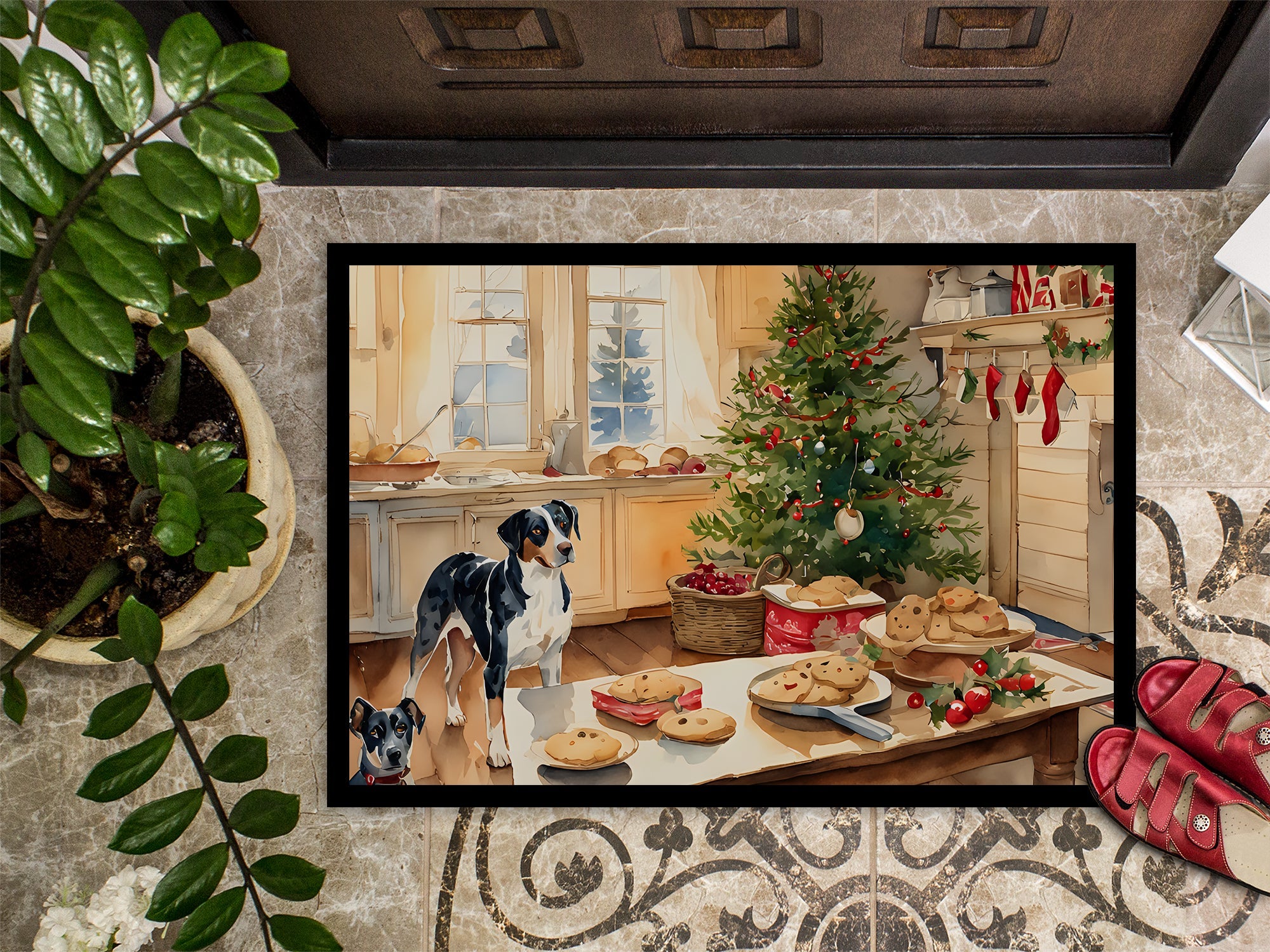Catahoula Christmas Cookies Doormat Indoor Outdoor 24H X 36W Front Door Mat Rugs for Entryway, Non Slip Washable Low Pile,