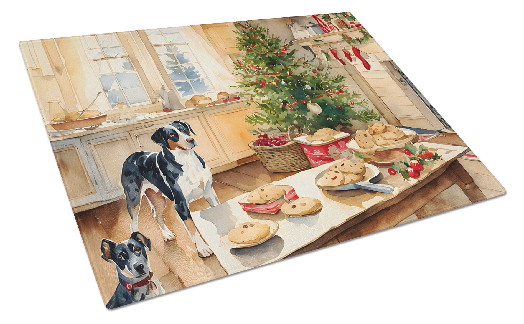 Catahoula Christmas Cookies Cutting Board Tempered Glass Kitchen Cutting Surface, Heat Resistant Chopping, Non-Slip Feet, Food Prep & Serving