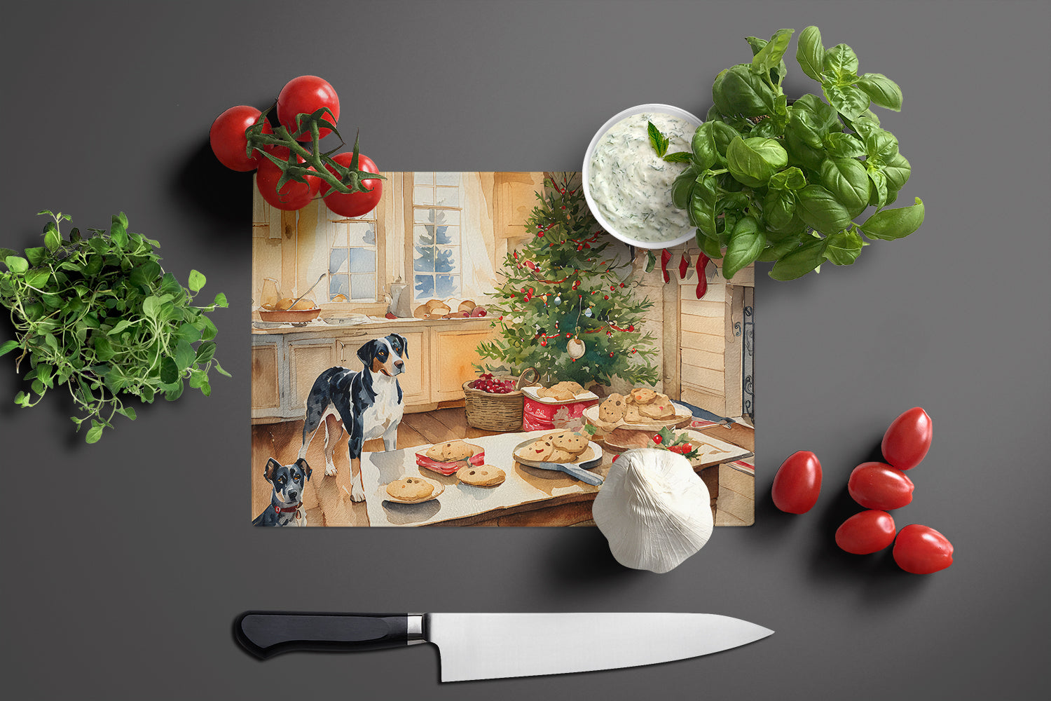 Catahoula Christmas Cookies Cutting Board Tempered Glass Kitchen Cutting Surface, Heat Resistant Chopping, Non-Slip Feet, Food Prep & Serving