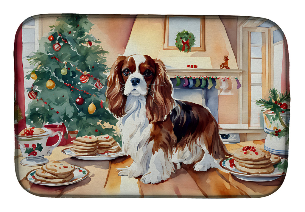 Cavalier Spaniel Christmas Cookies Dish Drying Mat Absorbent Dish Drying Mat Pad for Kitchen Counter Dish Drainer Mat for Countertop, 14 x 21", Multicolor