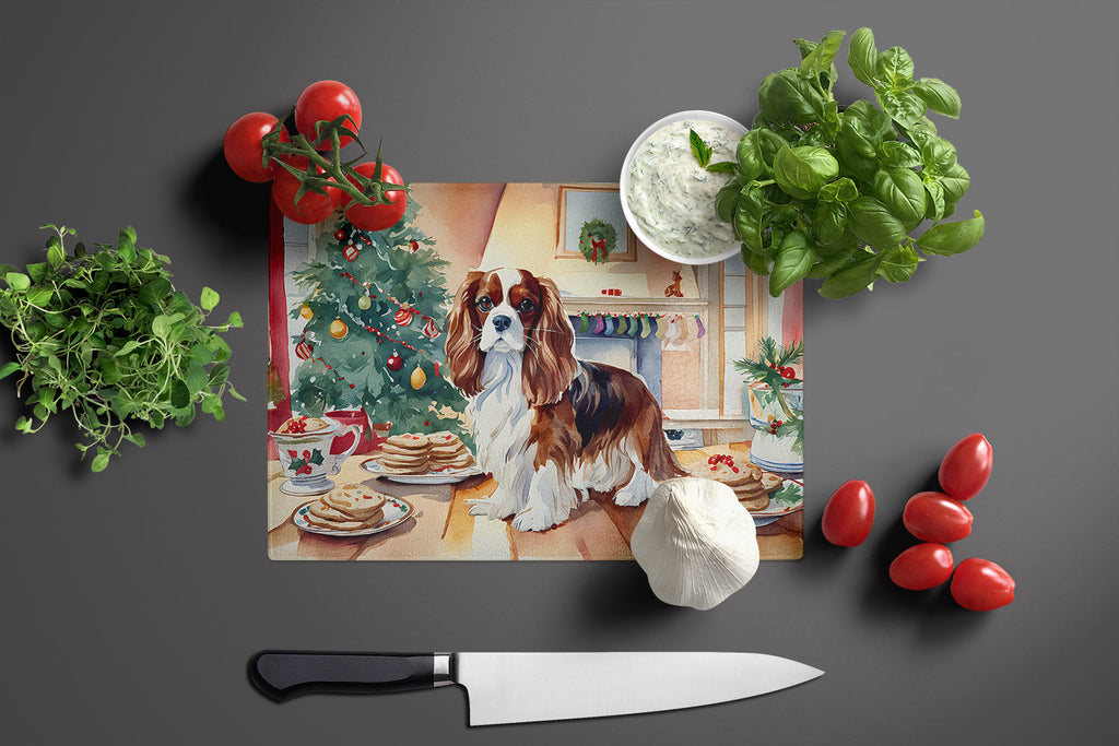 Cavalier Spaniel Christmas Cookies Cutting Board Tempered Glass Kitchen Cutting Surface, Heat Resistant Chopping, Non-Slip Feet, Food Prep & Serving