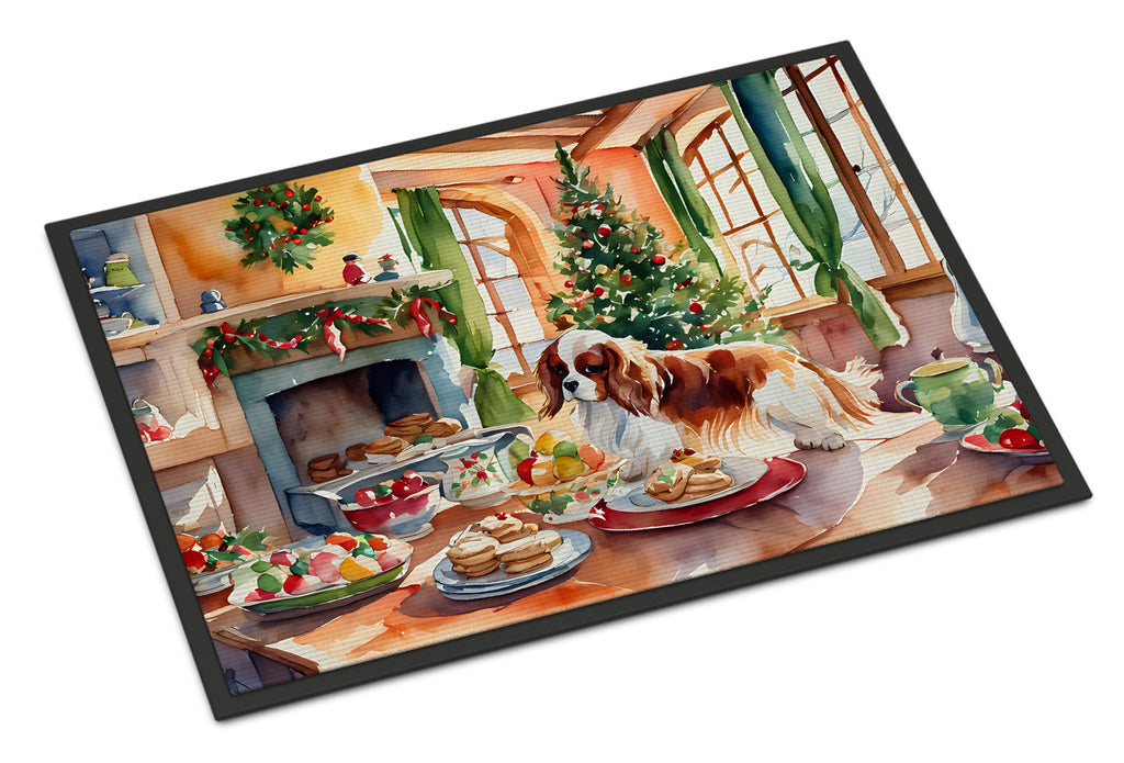 Cavalier Spaniel Christmas Cookies Doormat Indoor Outdoor 18H X 27W Front Door Mat Rugs for Entryway, Non Slip Washable