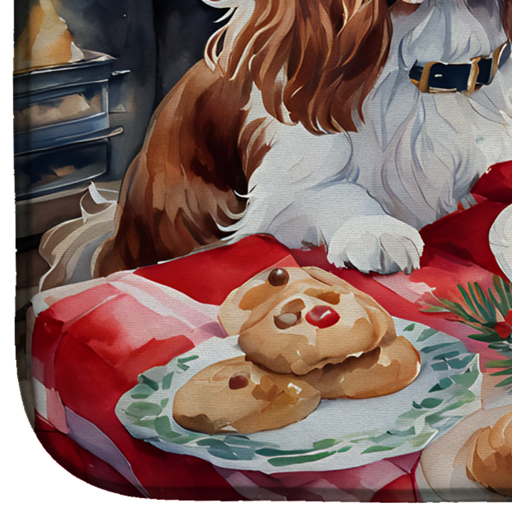 Cavalier Spaniel Christmas Cookies Dish Drying Mat Absorbent Dish Drying Mat Pad for Kitchen Counter Dish Drainer Mat for Countertop, 14 x 21", Multicolor