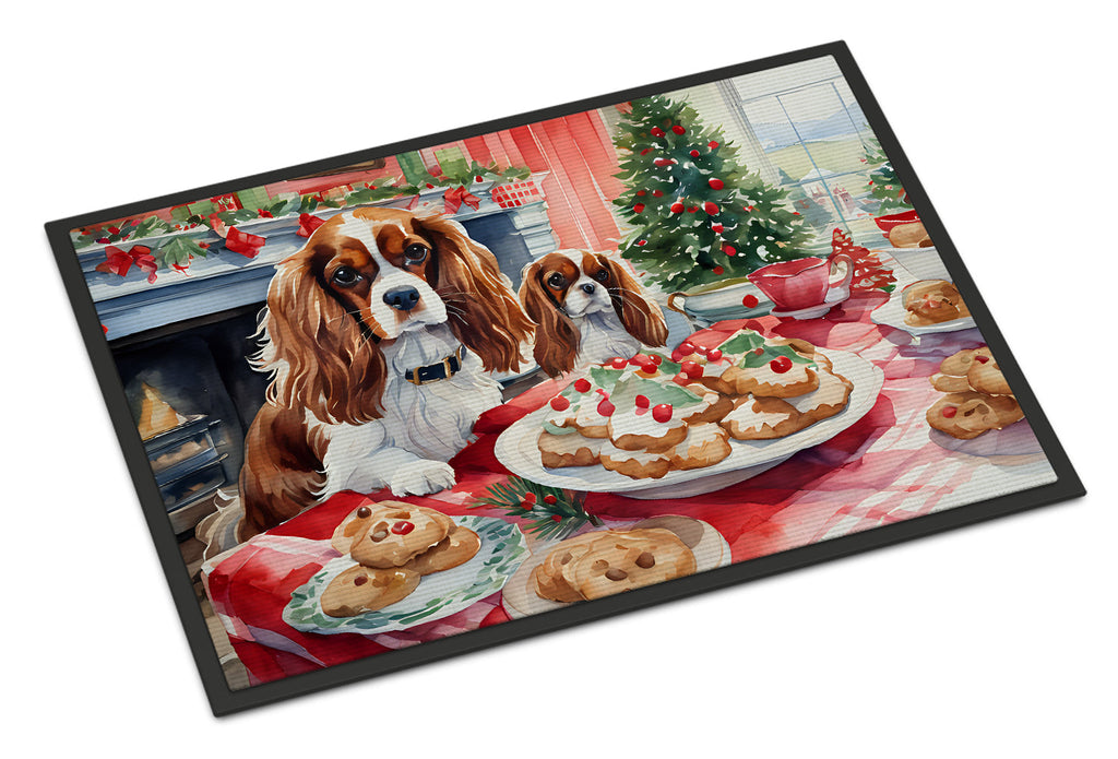 Cavalier Spaniel Christmas Cookies Doormat Indoor Outdoor 18H X 27W Front Door Mat Rugs for Entryway, Non Slip Washable