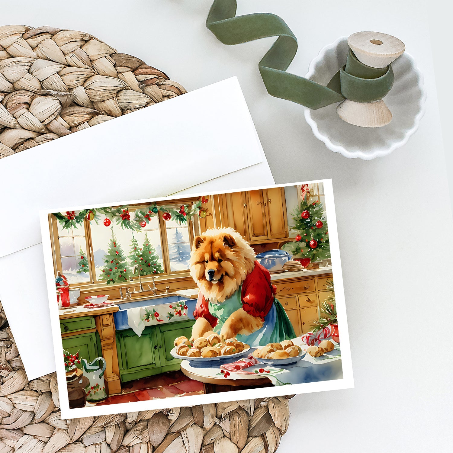 Chow Chow Christmas Cookies Greeting Cards Pack of 8 Blank Cards with Envelopes Whimsical A7 Size 5x7