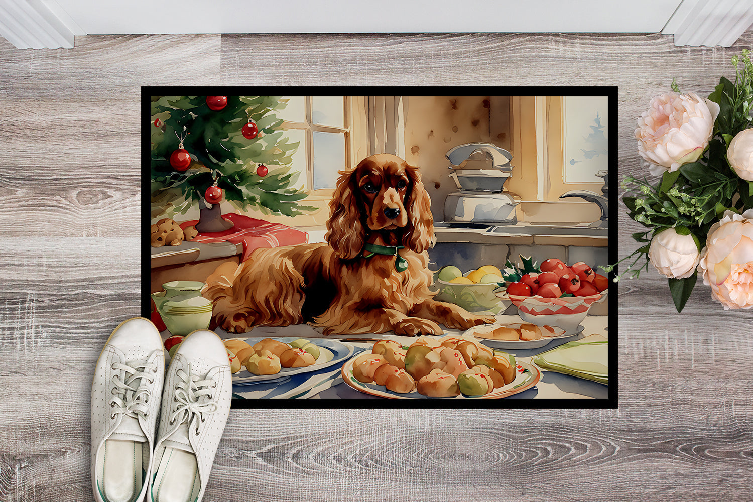 Cocker Spaniel Christmas Cookies Doormat Indoor Outdoor 18H X 27W Front Door Mat Rugs for Entryway, Non Slip Washable