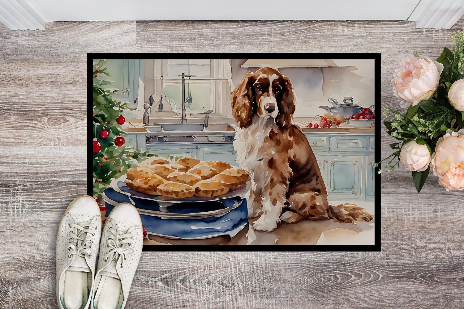 Cocker Spaniel Christmas Cookies Doormat Indoor Outdoor 24H X 36W Front Door Mat Rugs for Entryway, Non Slip Washable Low Pile,
