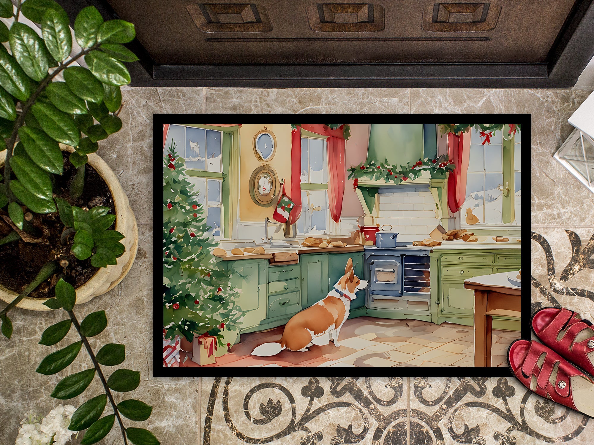 Corgi Christmas Cookies Doormat Indoor Outdoor 24H X 36W Front Door Mat Rugs for Entryway, Non Slip Washable Low Pile,
