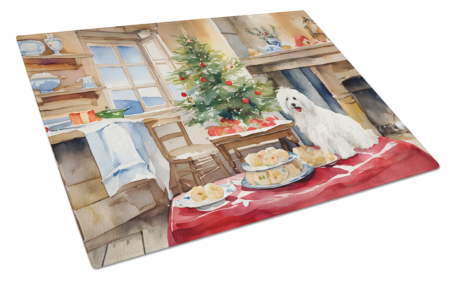 Coton De Tulear Christmas Cookies Cutting Board Tempered Glass Kitchen Cutting Surface, Heat Resistant Chopping, Non-Slip Feet, Food Prep & Serving