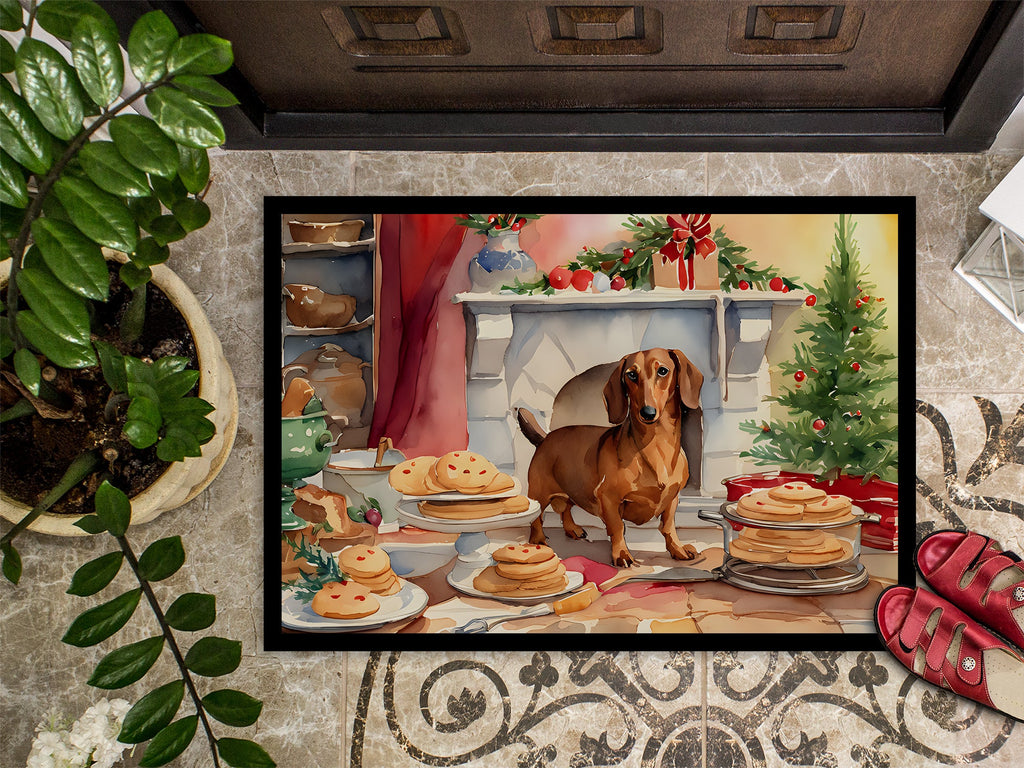 Dachshund Christmas Cookies Doormat Indoor Outdoor 18H X 27W Front Door Mat Rugs for Entryway, Non Slip Washable