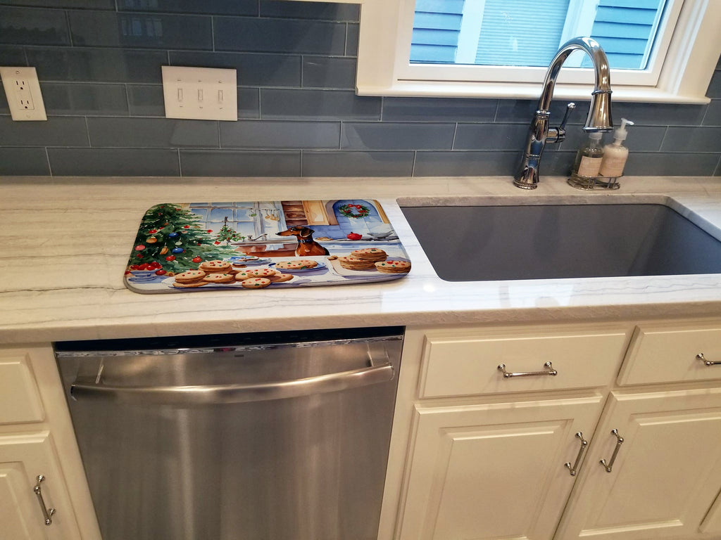 Dachshund Christmas Cookies Dish Drying Mat Absorbent Dish Drying Mat Pad for Kitchen Counter Dish Drainer Mat for Countertop, 14 x 21", Multicolor
