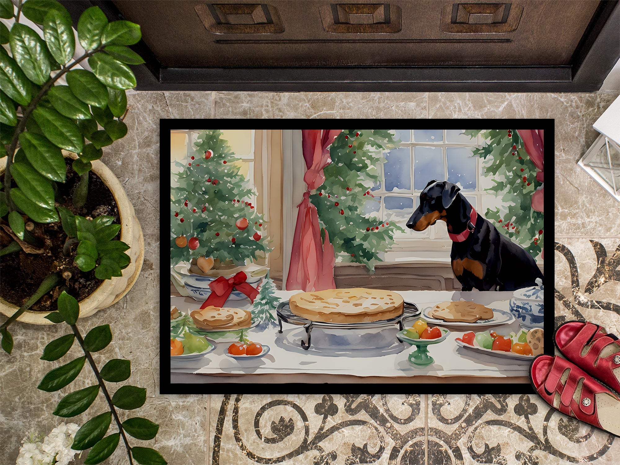 Doberman Pinscher Christmas Cookies Doormat Indoor Outdoor 24H X 36W Front Door Mat Rugs for Entryway, Non Slip Washable Low Pile,