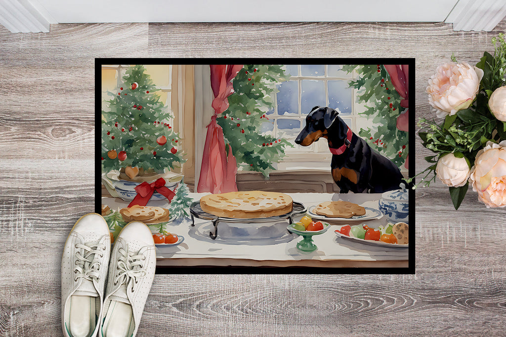 Doberman Pinscher Christmas Cookies Doormat Indoor Outdoor 18H X 27W Front Door Mat Rugs for Entryway, Non Slip Washable