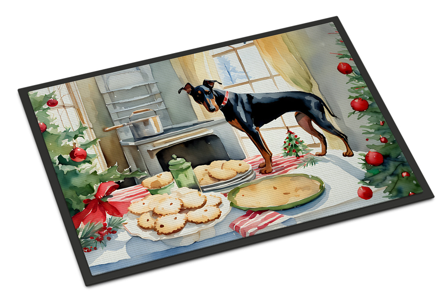Doberman Pinscher Christmas Cookies Doormat Indoor Outdoor 18H X 27W Front Door Mat Rugs for Entryway, Non Slip Washable