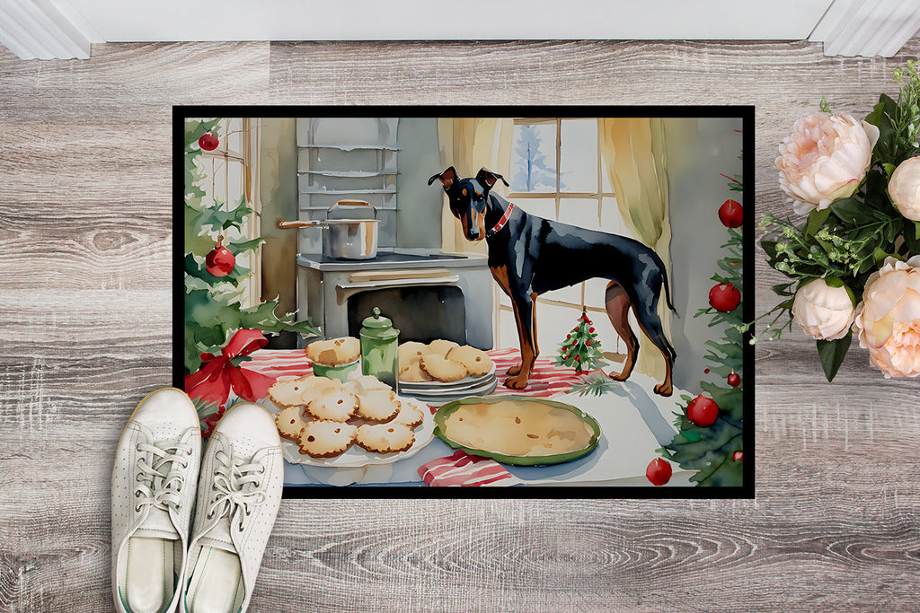 Doberman Pinscher Christmas Cookies Doormat Indoor Outdoor 18H X 27W Front Door Mat Rugs for Entryway, Non Slip Washable