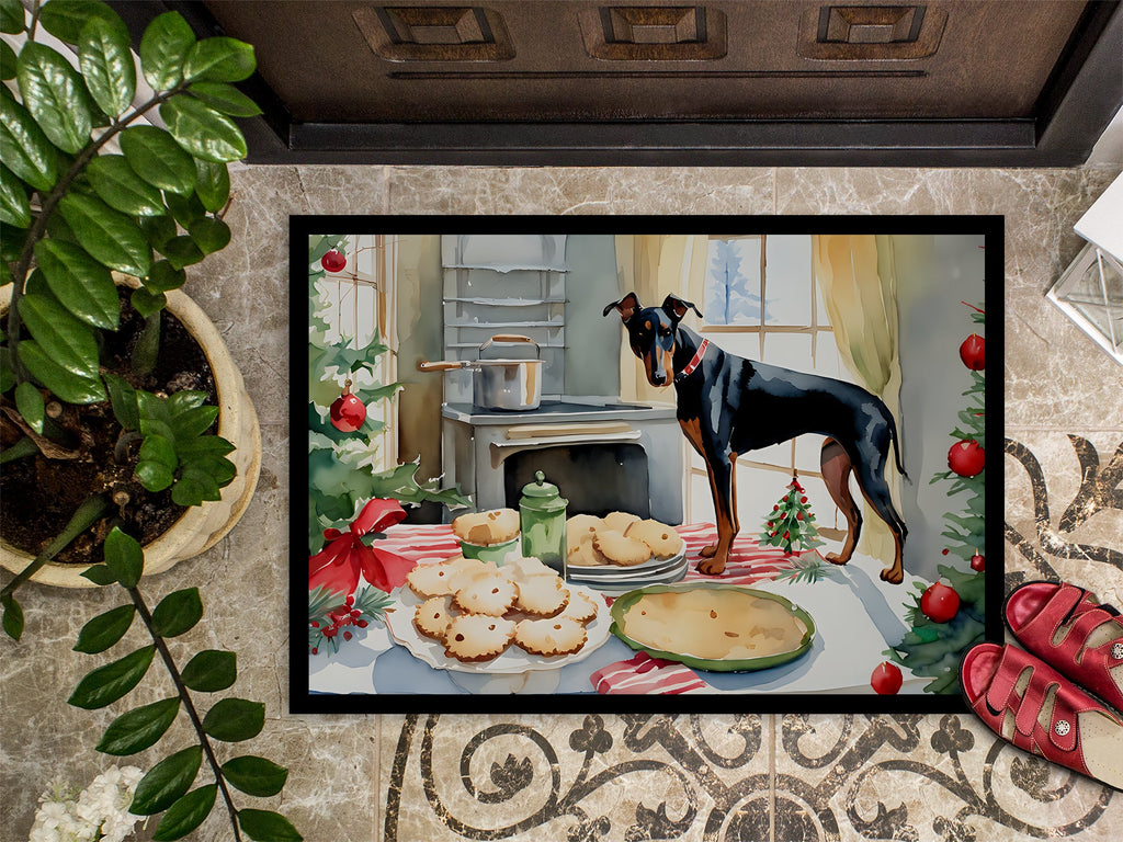 Doberman Pinscher Christmas Cookies Doormat Indoor Outdoor 18H X 27W Front Door Mat Rugs for Entryway, Non Slip Washable