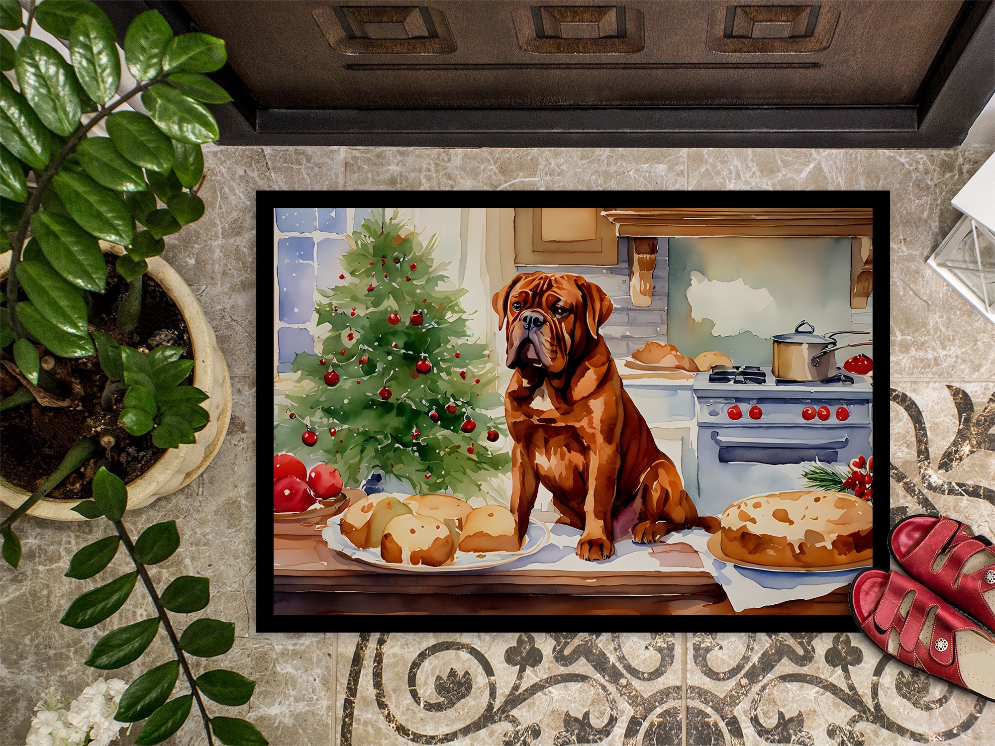 Dogue de Bordeaux Christmas Cookies Doormat Indoor Outdoor 24H X 36W Front Door Mat Rugs for Entryway, Non Slip Washable Low Pile,