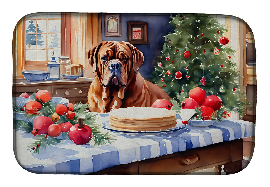 Dogue de Bordeaux Christmas Cookies Dish Drying Mat Absorbent Dish Drying Mat Pad for Kitchen Counter Dish Drainer Mat for Countertop, 14 x 21", Multicolor
