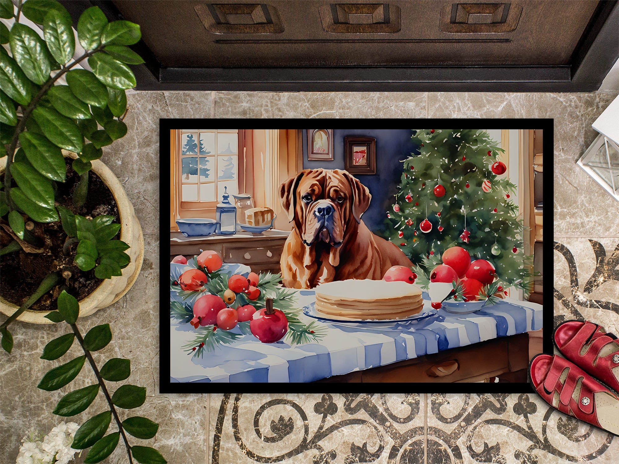 Dogue de Bordeaux Christmas Cookies Doormat Indoor Outdoor 24H X 36W Front Door Mat Rugs for Entryway, Non Slip Washable Low Pile,