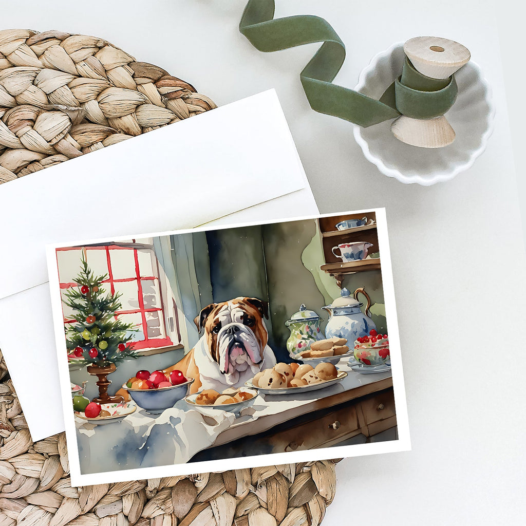 English Bulldog Christmas Cookies Greeting Cards Pack of 8 Blank Cards with Envelopes Whimsical A7 Size 5x7