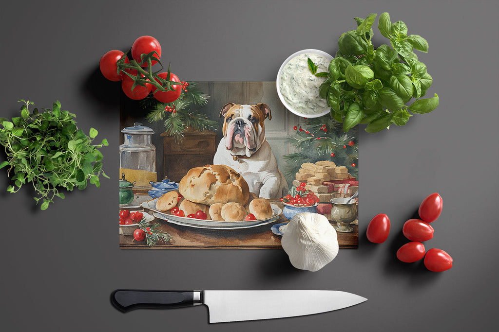 English Bulldog Christmas Cookies Cutting Board Tempered Glass Kitchen Cutting Surface, Heat Resistant Chopping, Non-Slip Feet, Food Prep & Serving