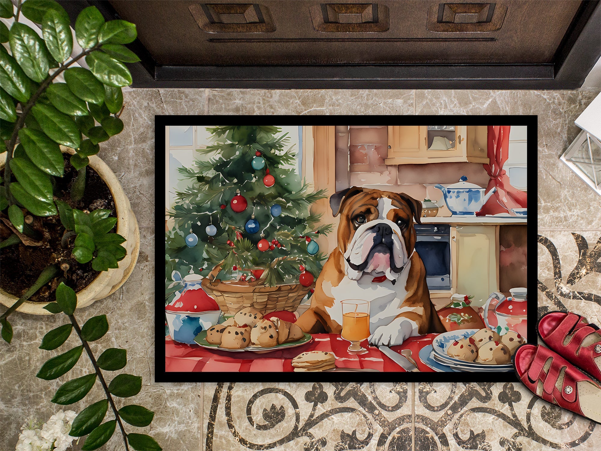 English Bulldog Christmas Cookies Doormat Indoor Outdoor 24H X 36W Front Door Mat Rugs for Entryway, Non Slip Washable Low Pile,