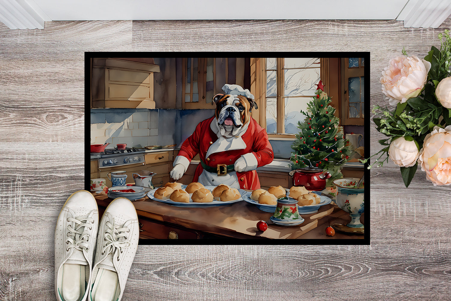 English Bulldog Christmas Cookies Doormat Indoor Outdoor 24H X 36W Front Door Mat Rugs for Entryway, Non Slip Washable Low Pile,