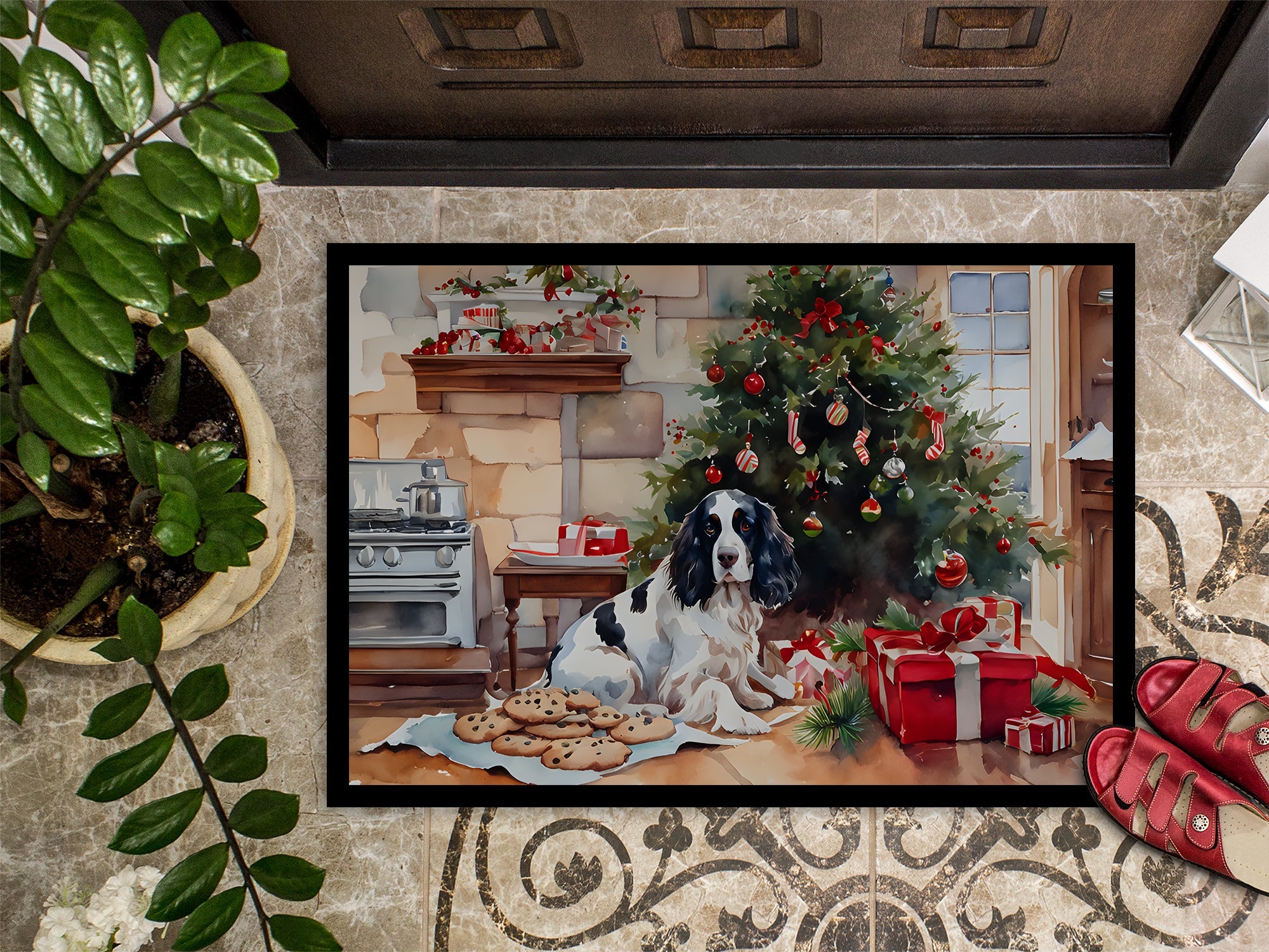 English Springer Spaniel Christmas Cookies Doormat Indoor Outdoor 24H X 36W Front Door Mat Rugs for Entryway, Non Slip Washable Low Pile,