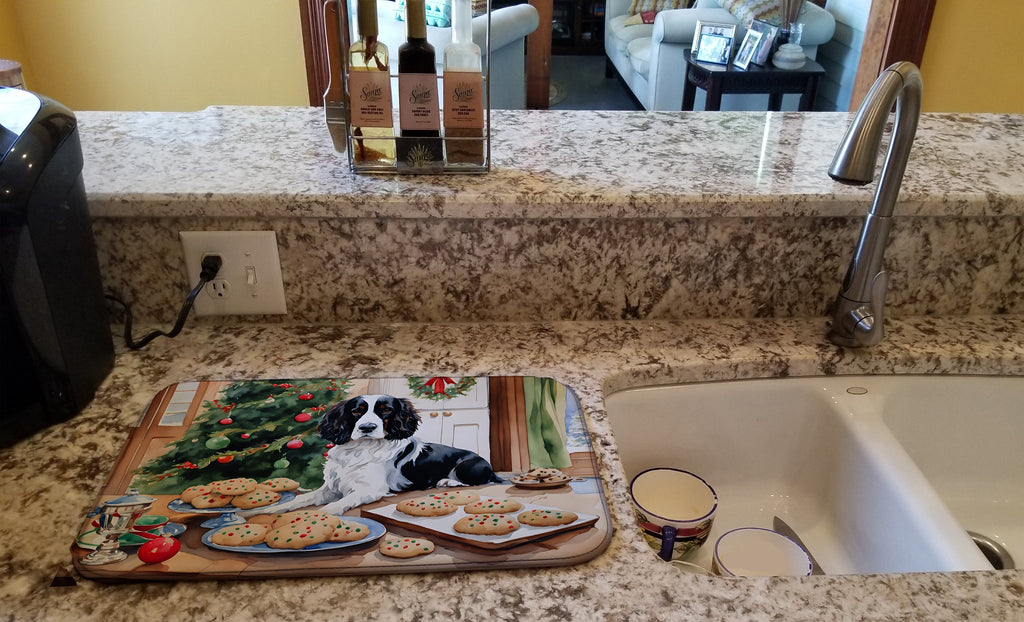 English Springer Spaniel Christmas Cookies Dish Drying Mat Absorbent Dish Drying Mat Pad for Kitchen Counter Dish Drainer Mat for Countertop, 14 x 21", Multicolor