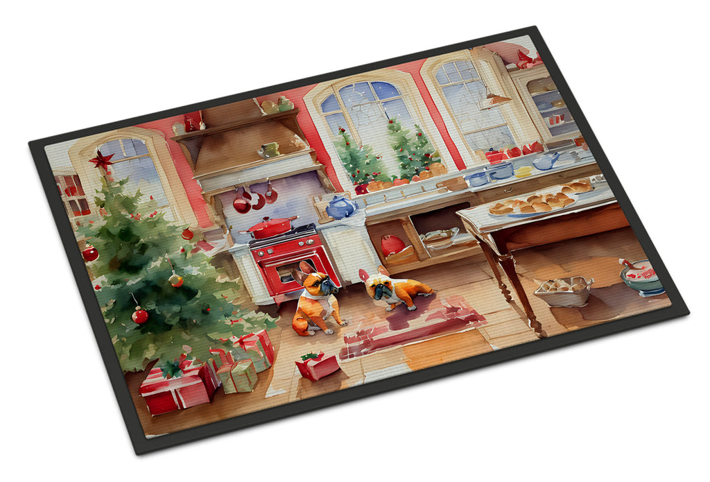 French Bulldog Christmas Cookies Doormat Indoor Outdoor 18H X 27W Front Door Mat Rugs for Entryway, Non Slip Washable