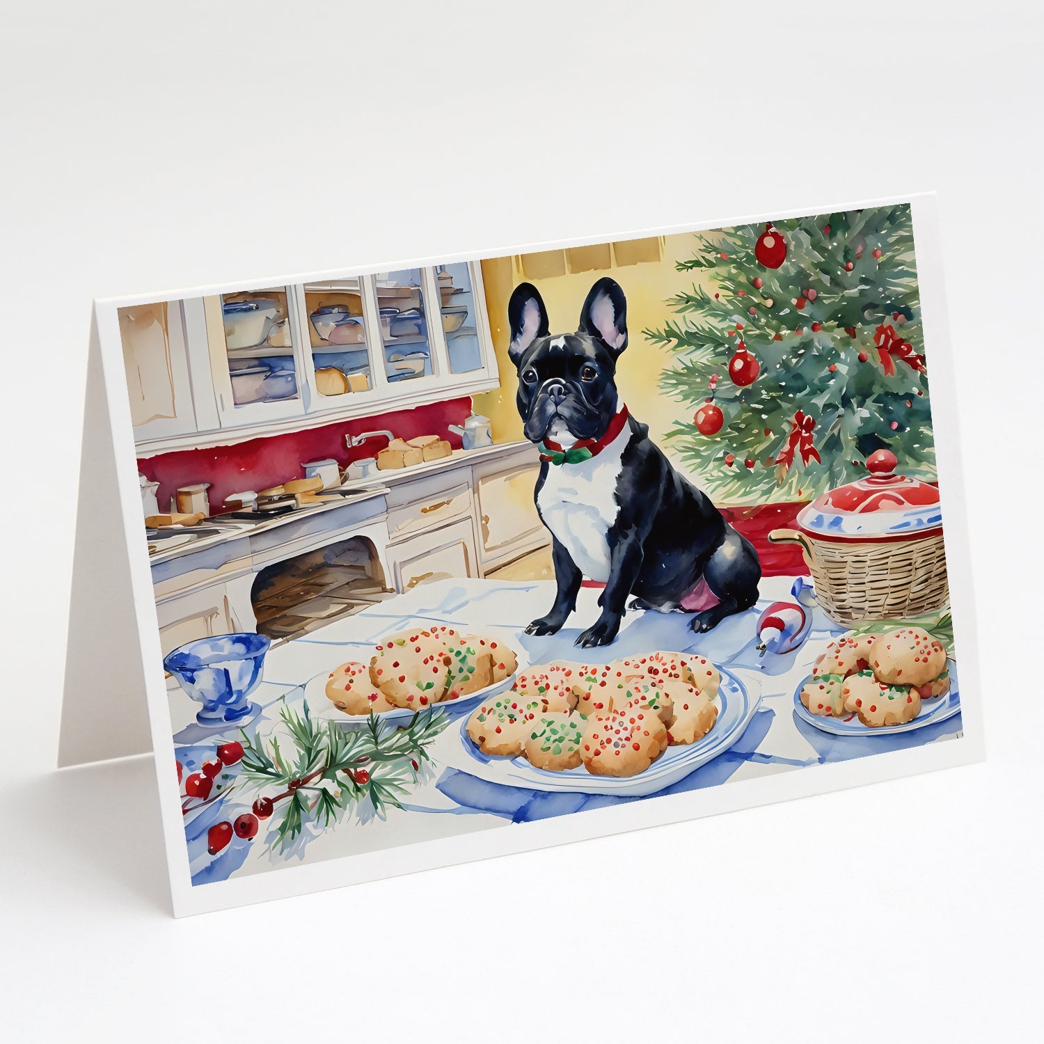 French Bulldog Christmas Cookies Greeting Cards Pack of 8 Blank Cards with Envelopes Whimsical A7 Size 5x7