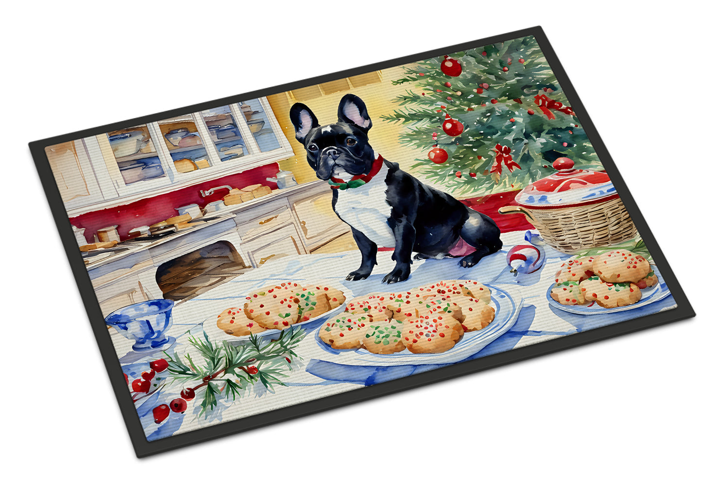 French Bulldog Christmas Cookies Doormat Indoor Outdoor 24H X 36W Front Door Mat Rugs for Entryway, Non Slip Washable Low Pile,