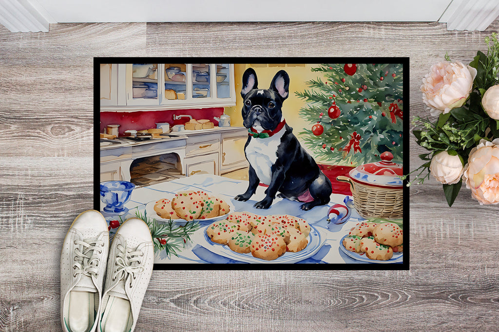 French Bulldog Christmas Cookies Doormat Indoor Outdoor 24H X 36W Front Door Mat Rugs for Entryway, Non Slip Washable Low Pile,