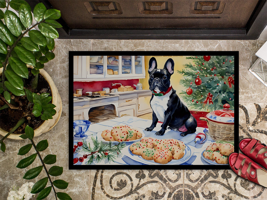 French Bulldog Christmas Cookies Doormat Indoor Outdoor 24H X 36W Front Door Mat Rugs for Entryway, Non Slip Washable Low Pile,