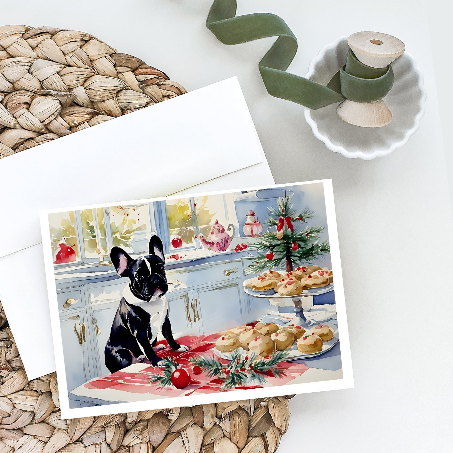 French Bulldog Christmas Cookies Greeting Cards Pack of 8 Blank Cards with Envelopes Whimsical A7 Size 5x7