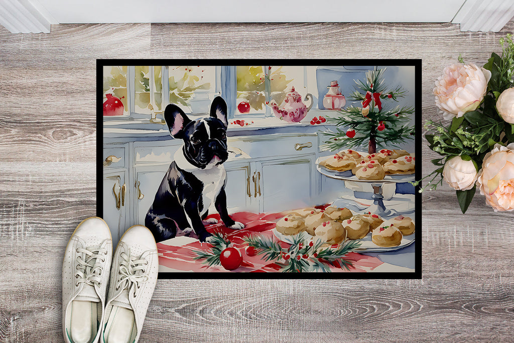 French Bulldog Christmas Cookies Doormat Indoor Outdoor 18H X 27W Front Door Mat Rugs for Entryway, Non Slip Washable