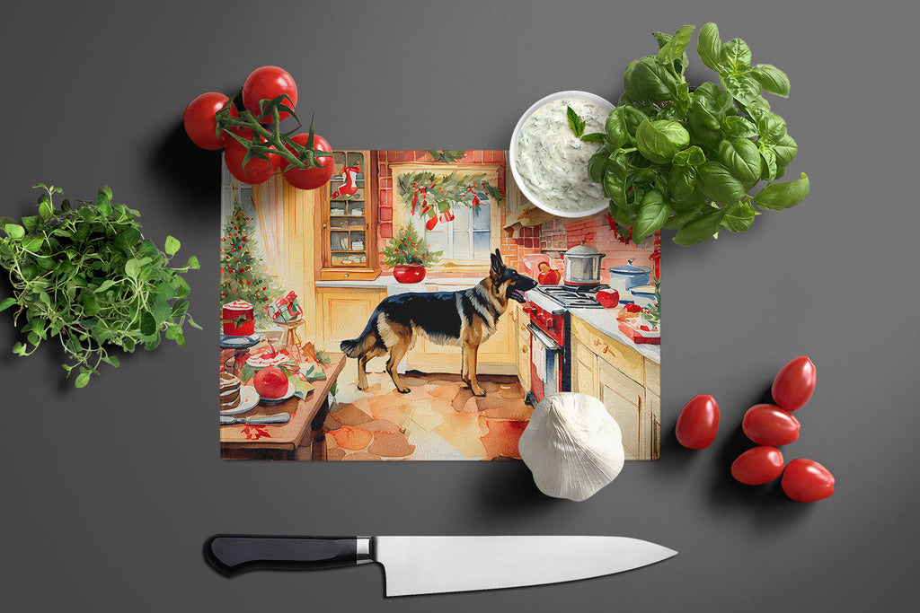 German Shepherd Christmas Cookies Cutting Board Tempered Glass Kitchen Cutting Surface, Heat Resistant Chopping, Non-Slip Feet, Food Prep & Serving